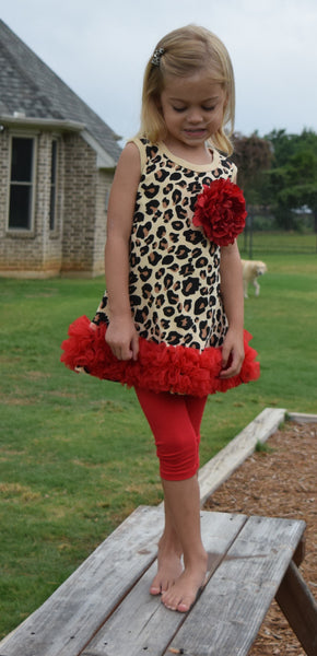 Leopard Print Tunic with Red Capris