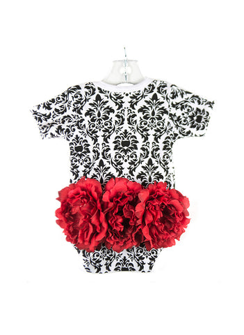 Black Damask with Red Flower